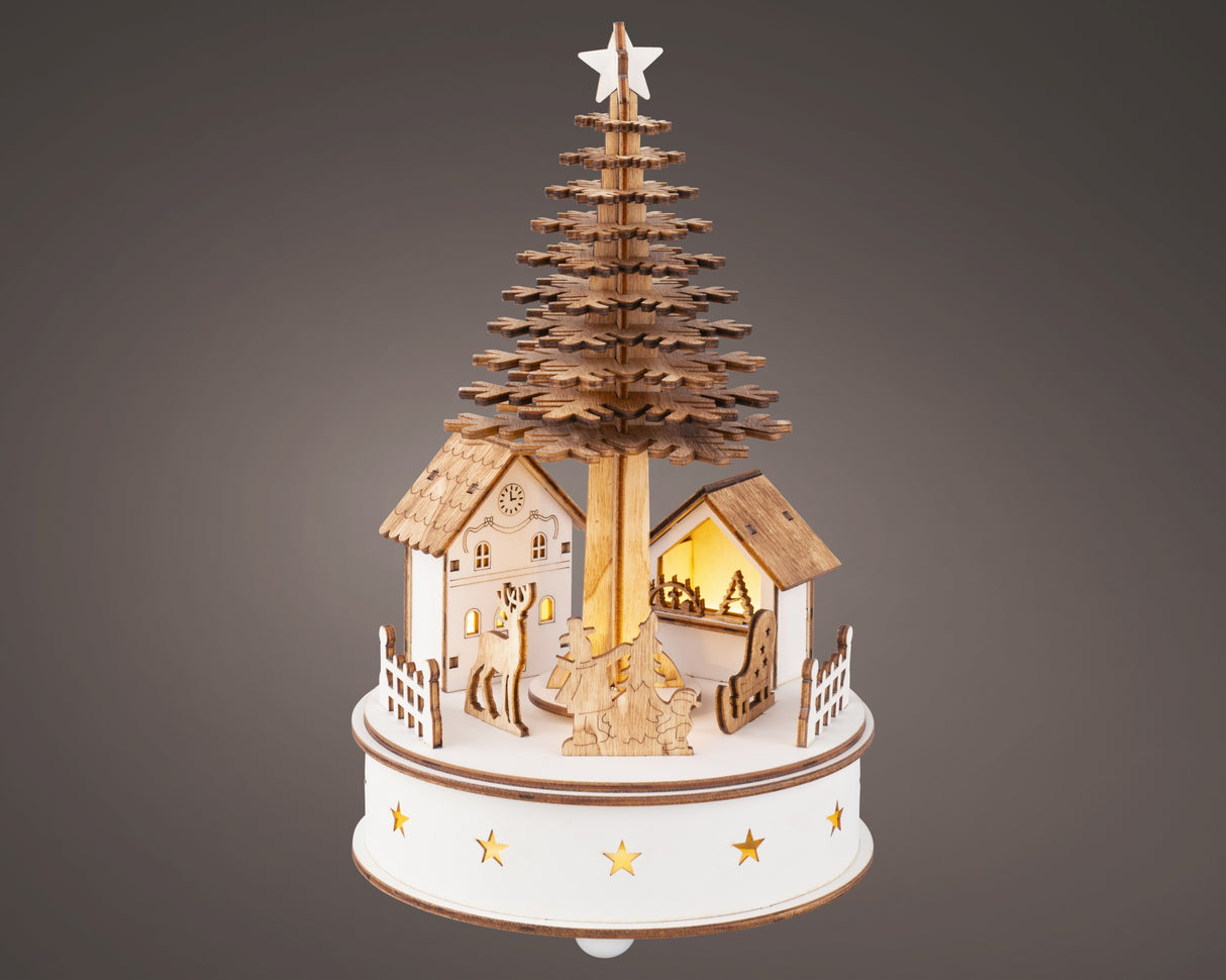 Lumineo 25cm LED Wooden Christmas Tree Scene Silhouette - 487726