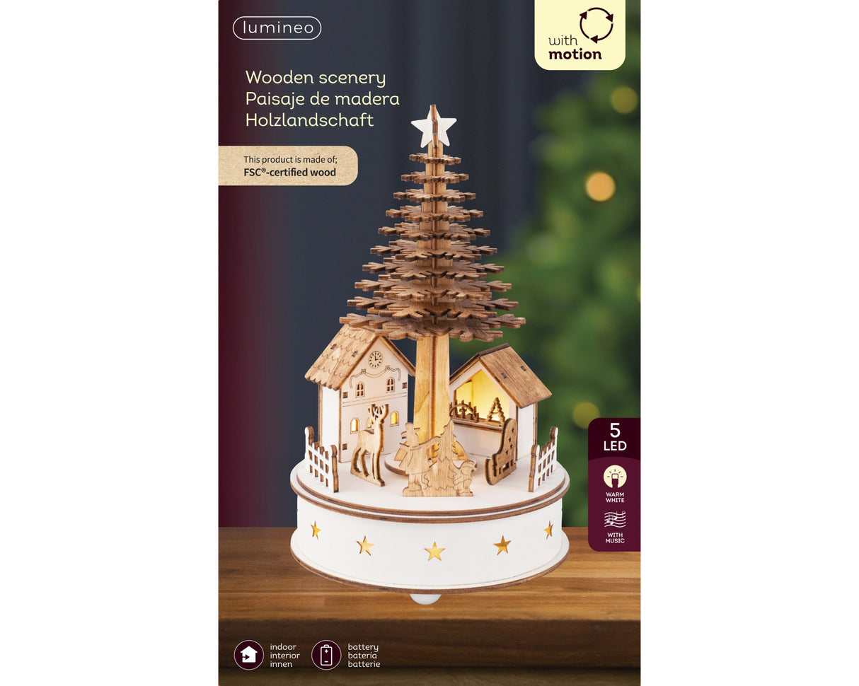 Lumineo 25cm LED Wooden Christmas Tree Scene Silhouette - 487726