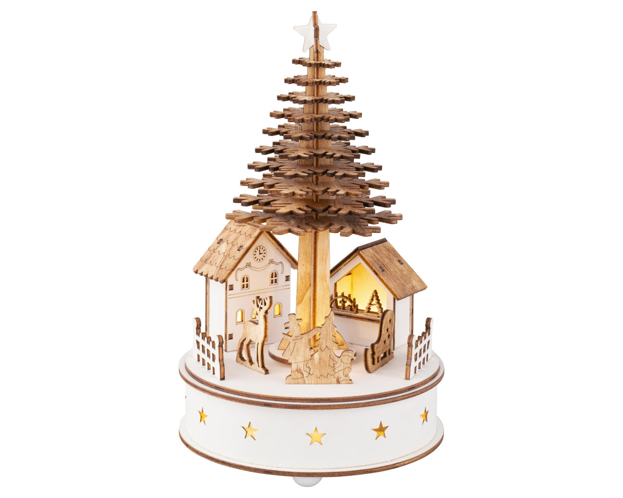 Lumineo 25cm LED Wooden Christmas Tree Scene Silhouette - 487726
