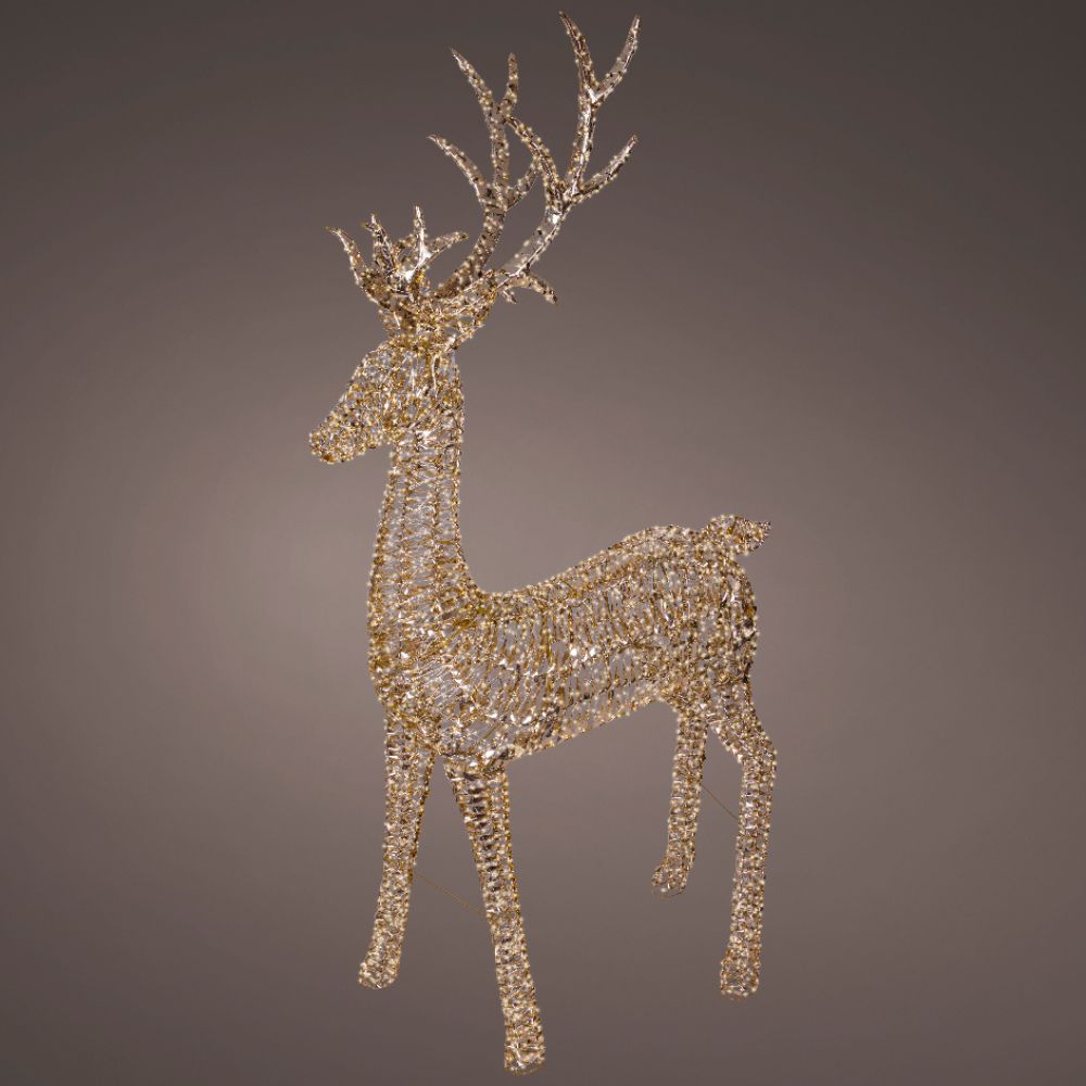 Lumineo 270cm Warm White LED Lit Gold Twist Frame Reindeer Decoration - 5,200 LEDs