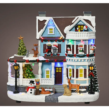Lumineo 27cm LED Christmas Village Home with Animals