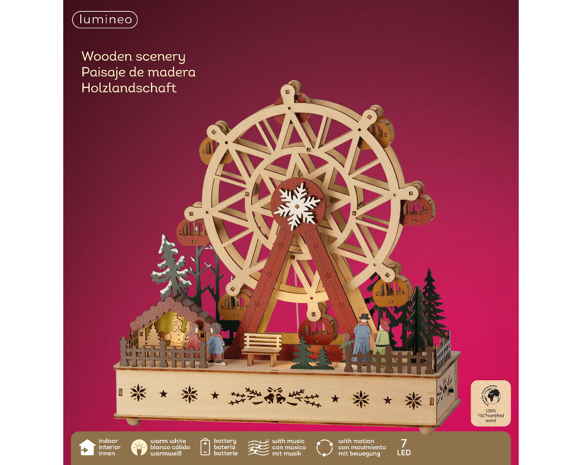 Lumineo 28cm Wooden Christmas Carousel LED Scene