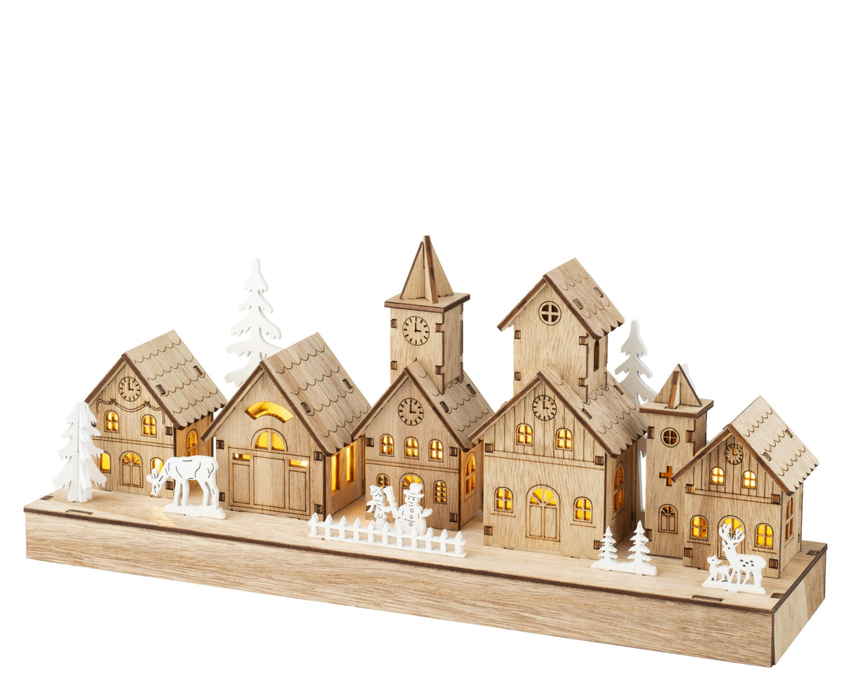 Lumineo 30cm LED Wooden Christmas Town Silhouette - 487754