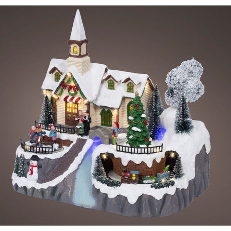 Lumineo 35cm LED Christmas Village Chapel House - Battery Operated