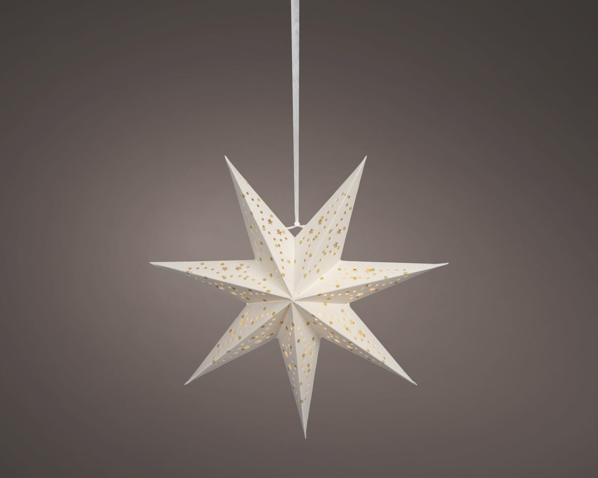 Lumineo 38cm LED Paper Star Hanging Decoration - White - Warm White - 489426