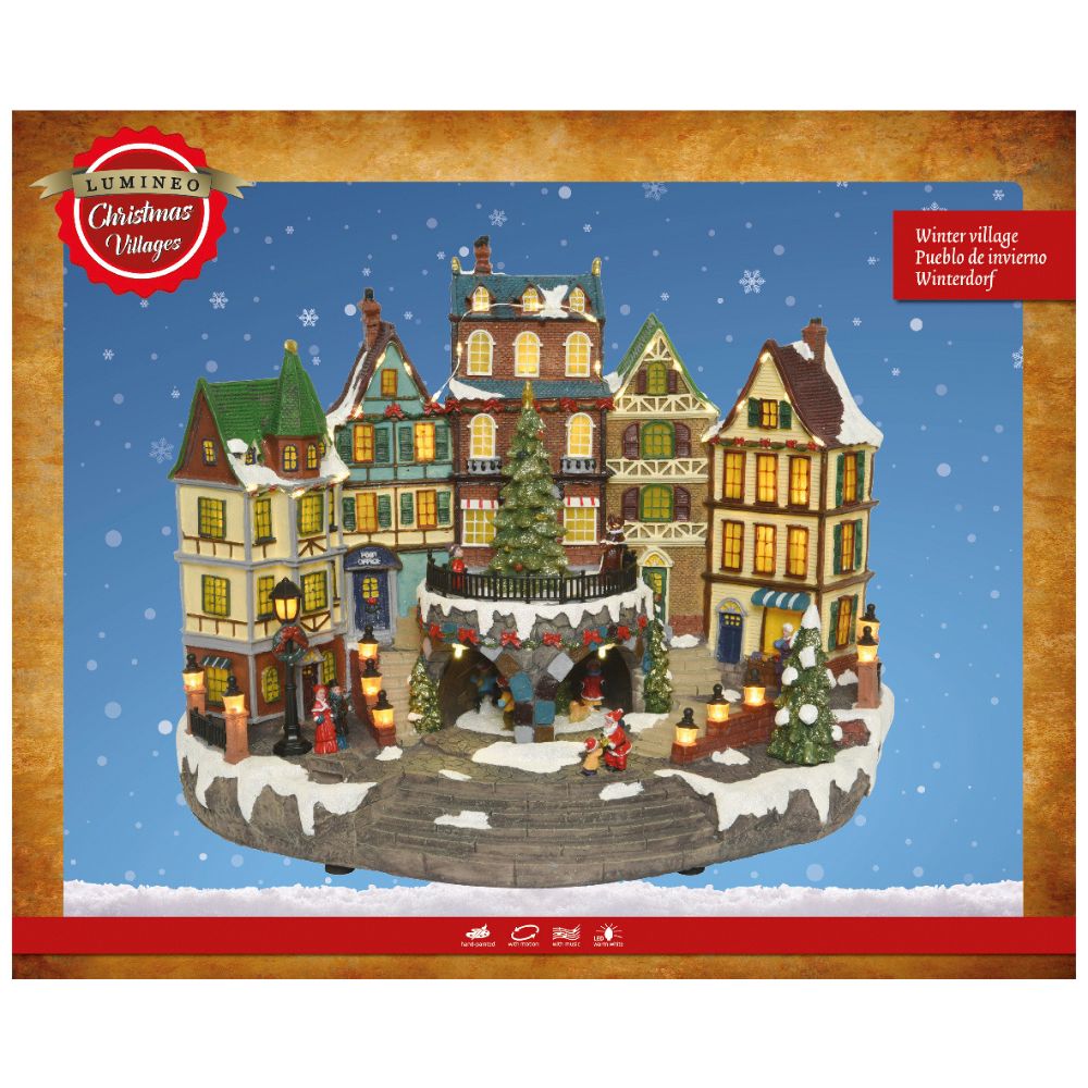Lumineo 40cm LED Christmas Village Town Centre - Battery Operated