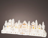Lumineo 45cm Wooden White Christmas Village LED Scene with Forest Trees