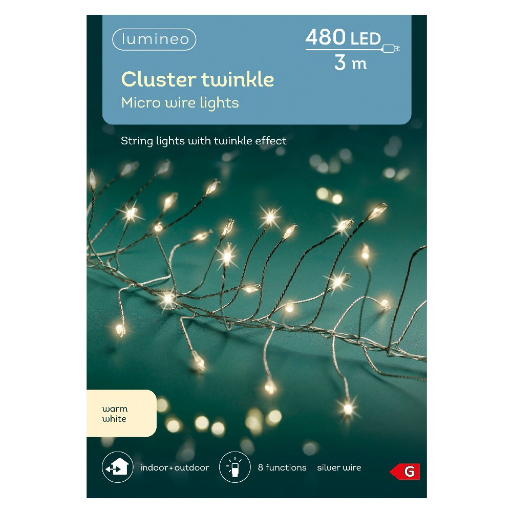 Lumineo 480 Warm White LED Cluster Micro Wire Lights (3m) - Silver Cable