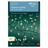 Lumineo 480 Warm White LED Cluster Micro Wire Lights (3m) - Green Cable