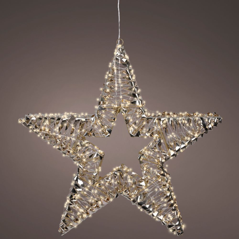 Lumineo 60cm Warm White LED Lit Gold Metal Frame Star Decoration