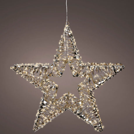 Lumineo 60cm Warm White LED Lit Gold Metal Frame Star Decoration