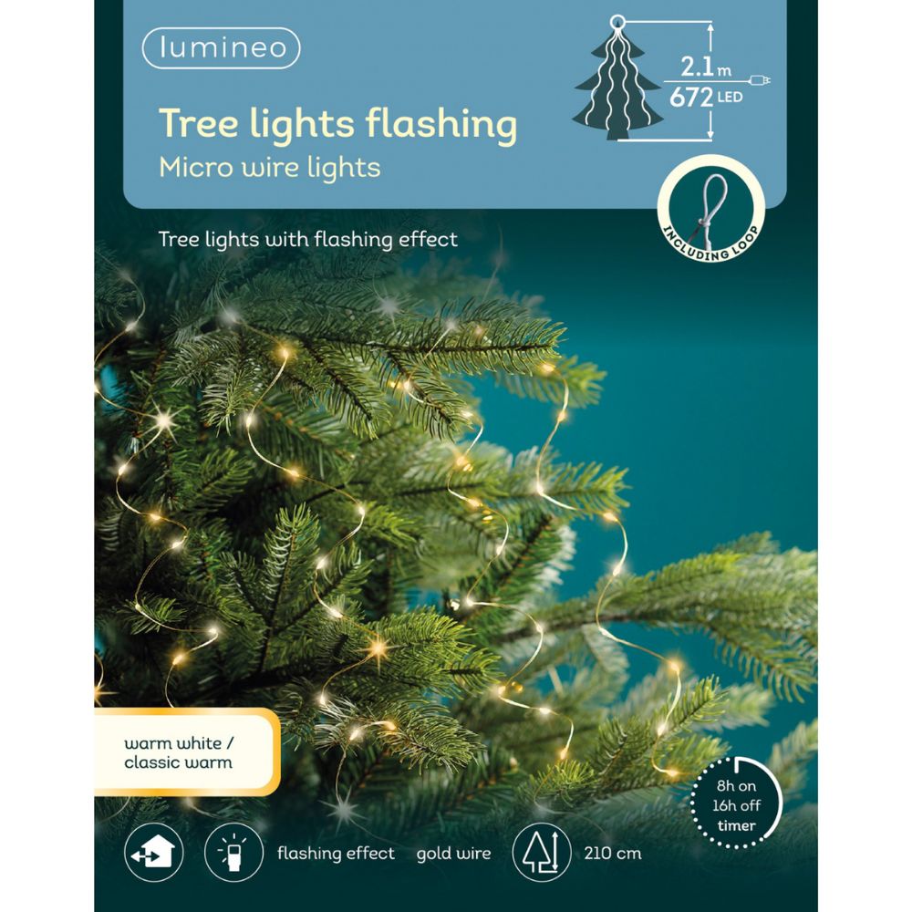 Lumineo 672 LED Classic White Tree Lights Flashing Christmas String Lights