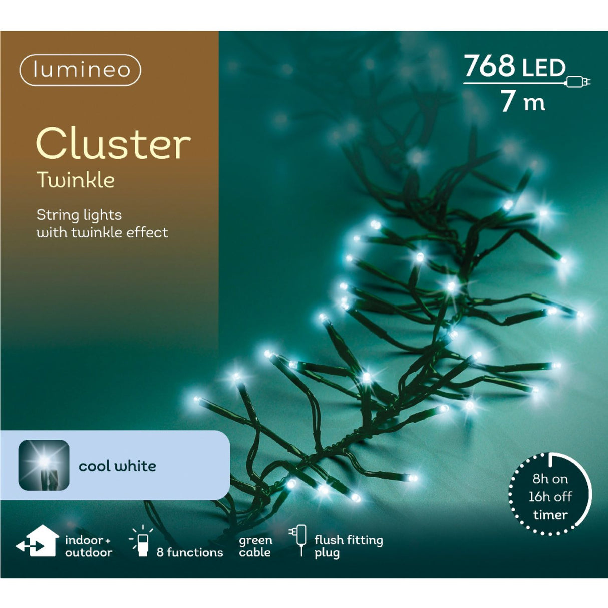 Lumineo 768 Cool White LED Twinkle Cluster Christmas Lights (7m)