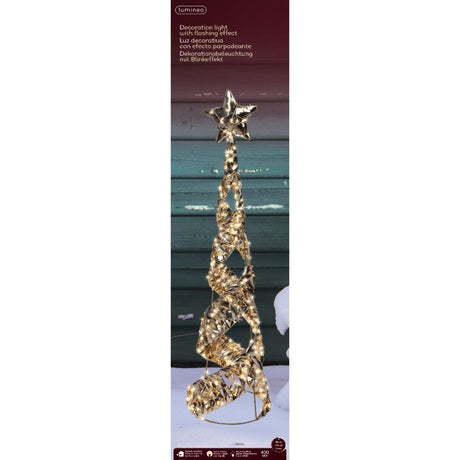 Lumineo 80cm Warm White LED Lit Gold Cone with Star Decoration