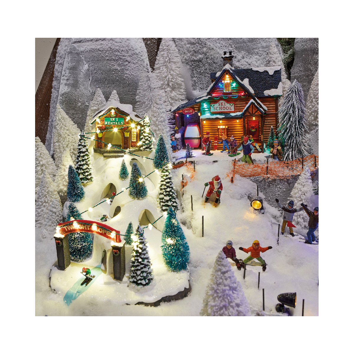 Lumineo 34cm Christmas Village LED Ski Slope Scene