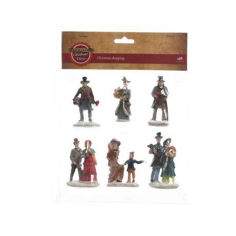 Lumineo Christmas Village Set of 6 Christmas Shopping Figures