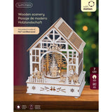 Lumineo 23cm Wooden Christmas House LED Scene with Santa & Xmas Tree