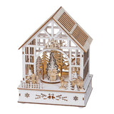 Lumineo 23cm Wooden Christmas House LED Scene with Santa & Xmas Tree