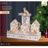 Lumineo 28cm Wooden Christmas Village LED Scene with Windmill