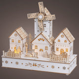 Lumineo 28cm Wooden Christmas Village LED Scene with Windmill
