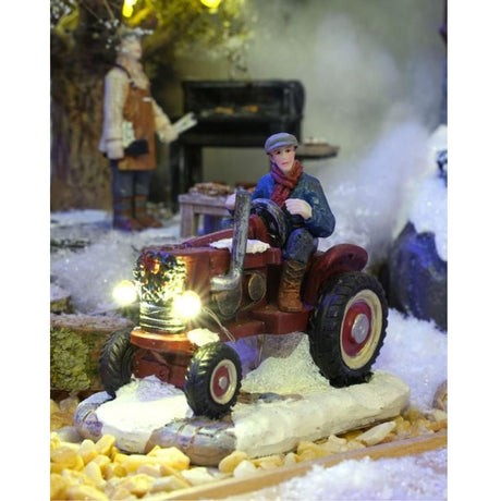 Luville 7cm Christmas Village Farm Tractor with Driver - Battery Operated