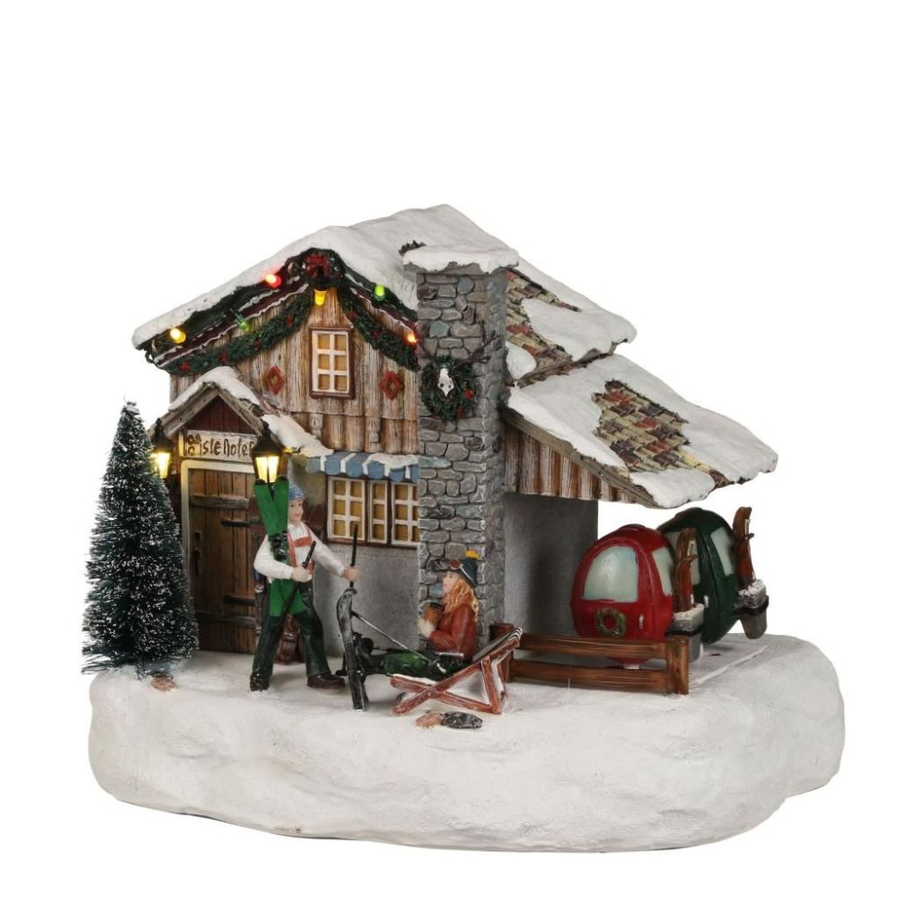 Luville 22cm Christmas Village Piste Hotel Scene - Battery Operated