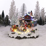 Luville Collectables 24cm Christmas Village Santa's House & Reindeer - Battery Operated
