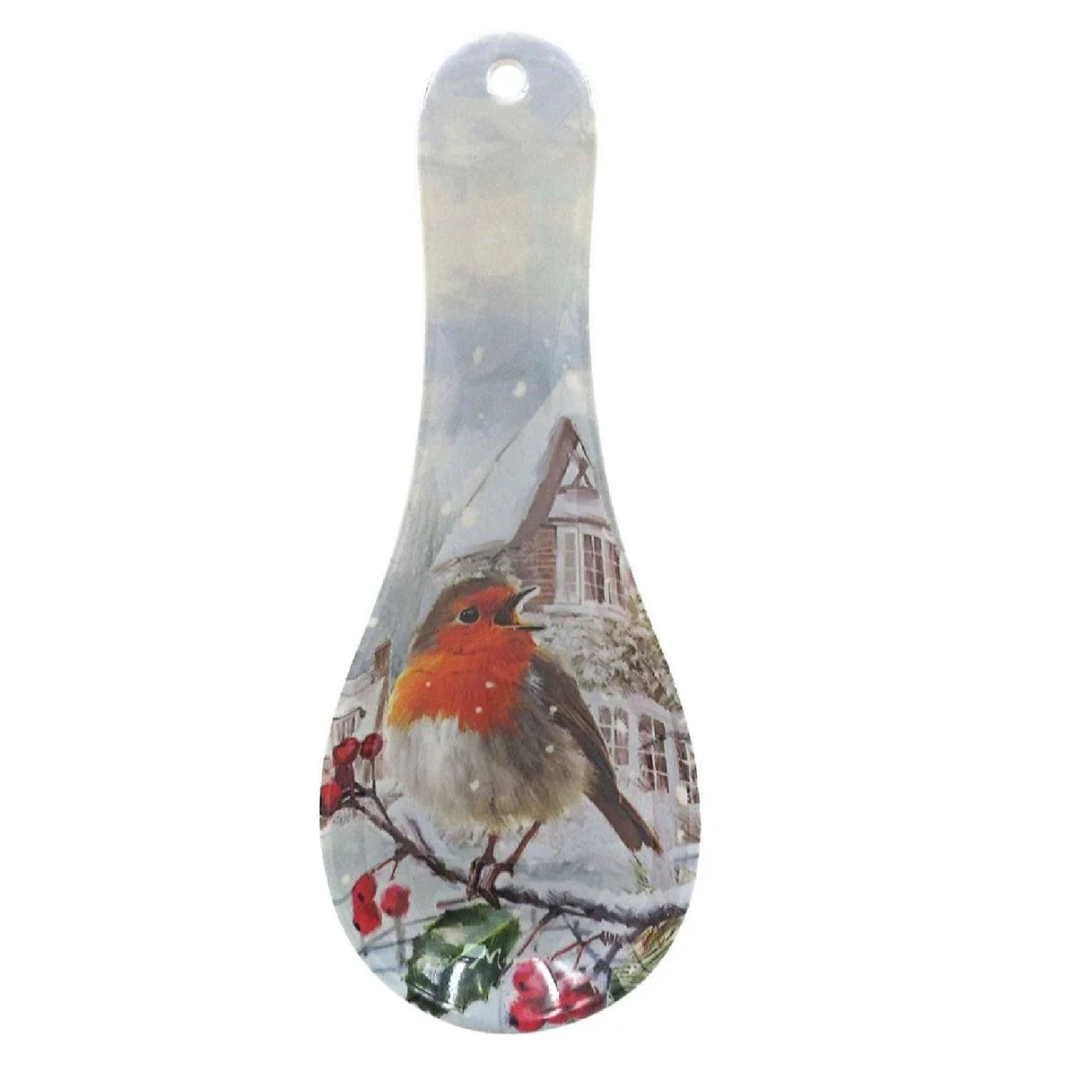 Spoon rest with a robin design on a snowy scene