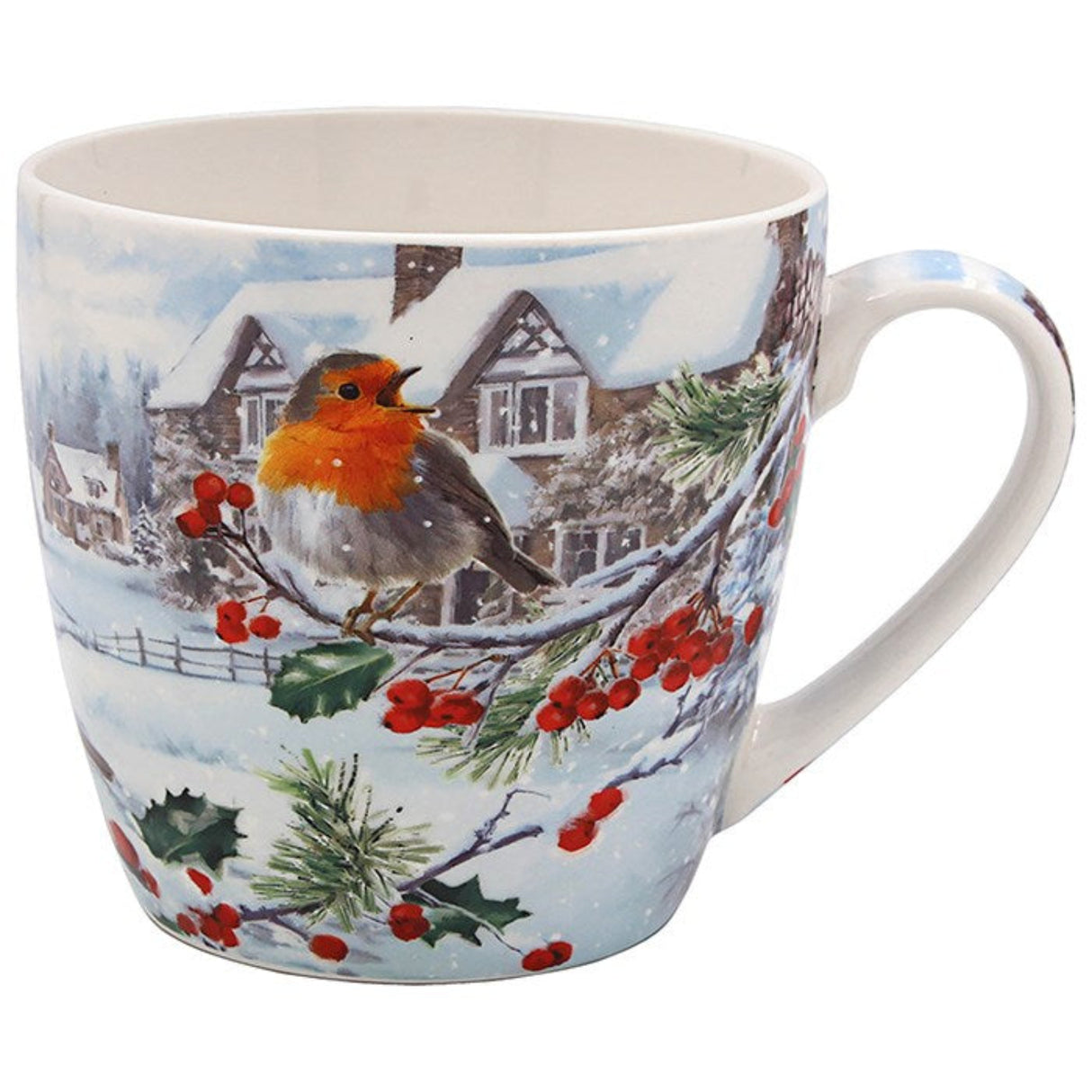 Macneil Traditional White Christmas Robin Breakfast Mug