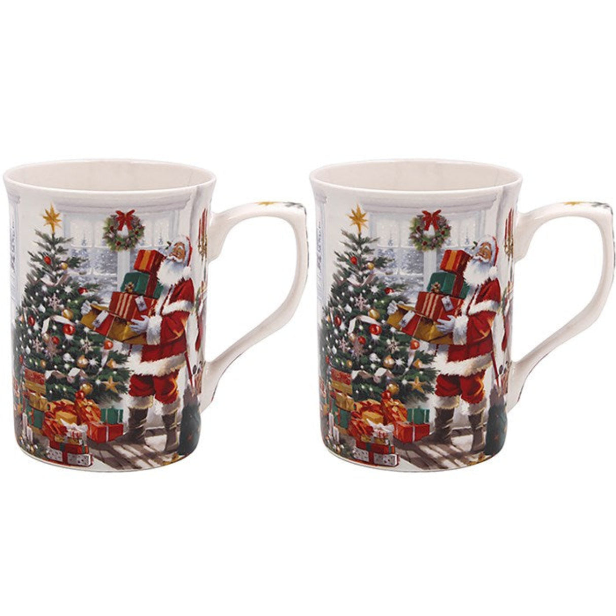 Macneil Traditional White Christmas Santa & Tree Mug Set of 2