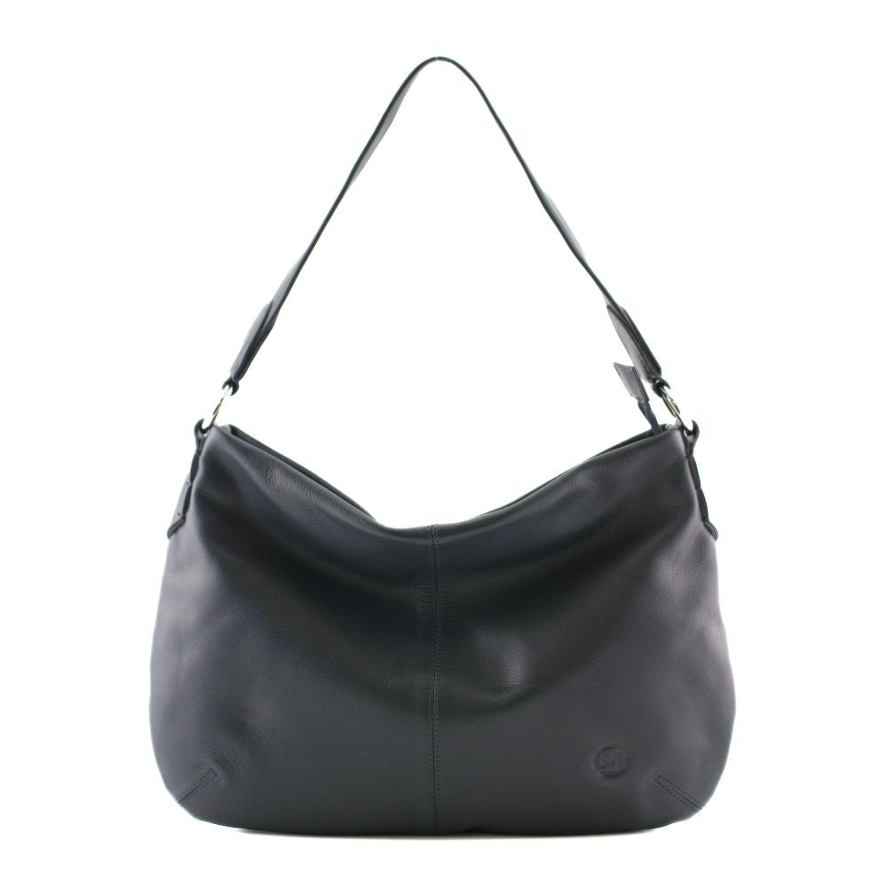 Mala Leather Anishka Plain Leather Casual Slouch Bag - Navy
