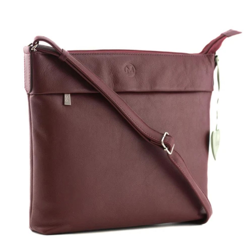 Mala Leather Anishka Plain Leather Slim Crossbody Bag - Burgundy