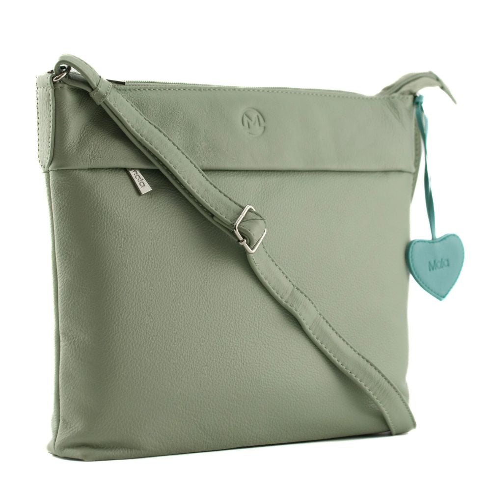 Mala Leather Anishka Plain Leather Slim Crossbody Bag - Green