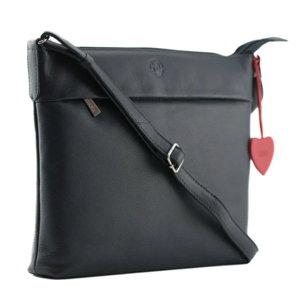 Mala Leather Anishka Plain Leather Slim Crossbody Bag - Navy