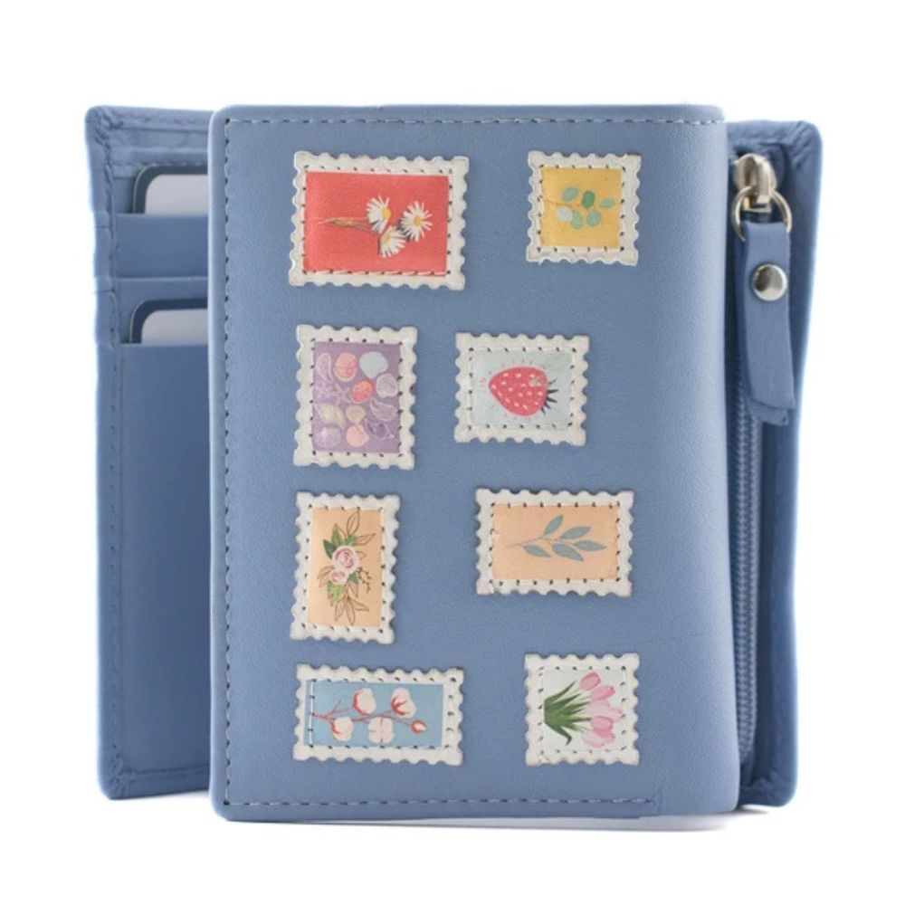 Mala Leather Botanists Post Tri Fold Purse - Blue