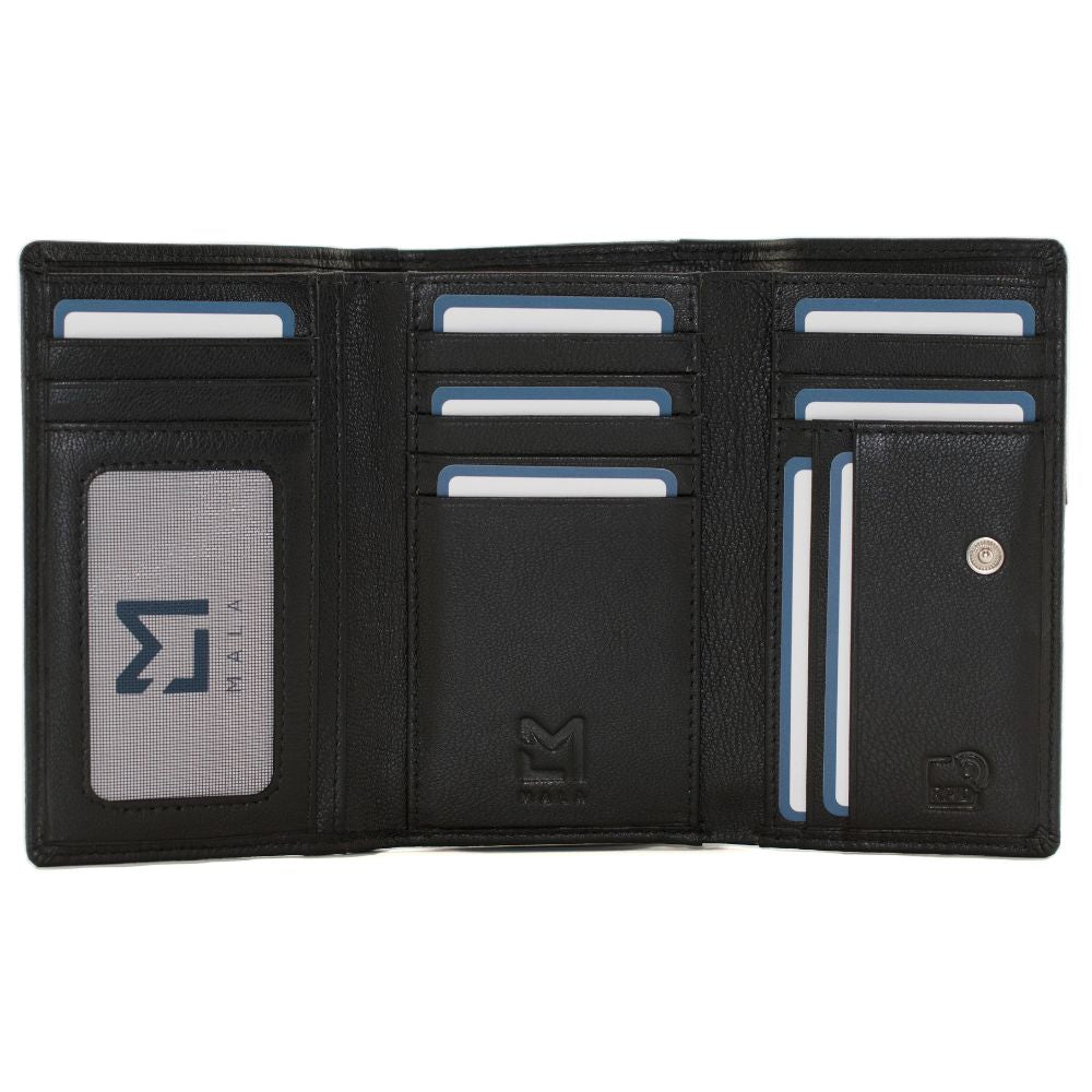 Mala Leather Callum The Cow Large Tri Fold - Black