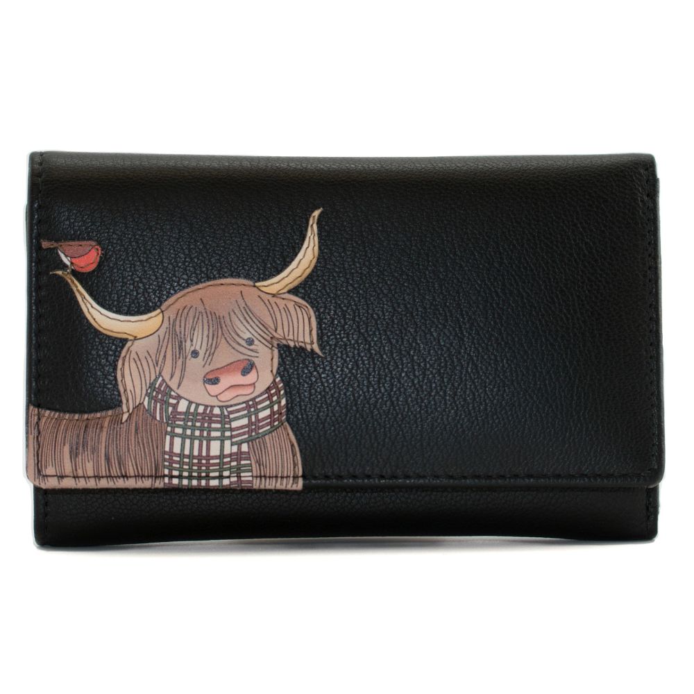 Mala Leather Callum The Cow Large Tri Fold - Black