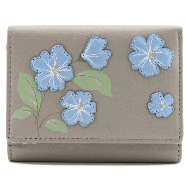 Mala Leather Grey Sakura Compact Tri - fold Purse - Old Railway Line Garden Centre