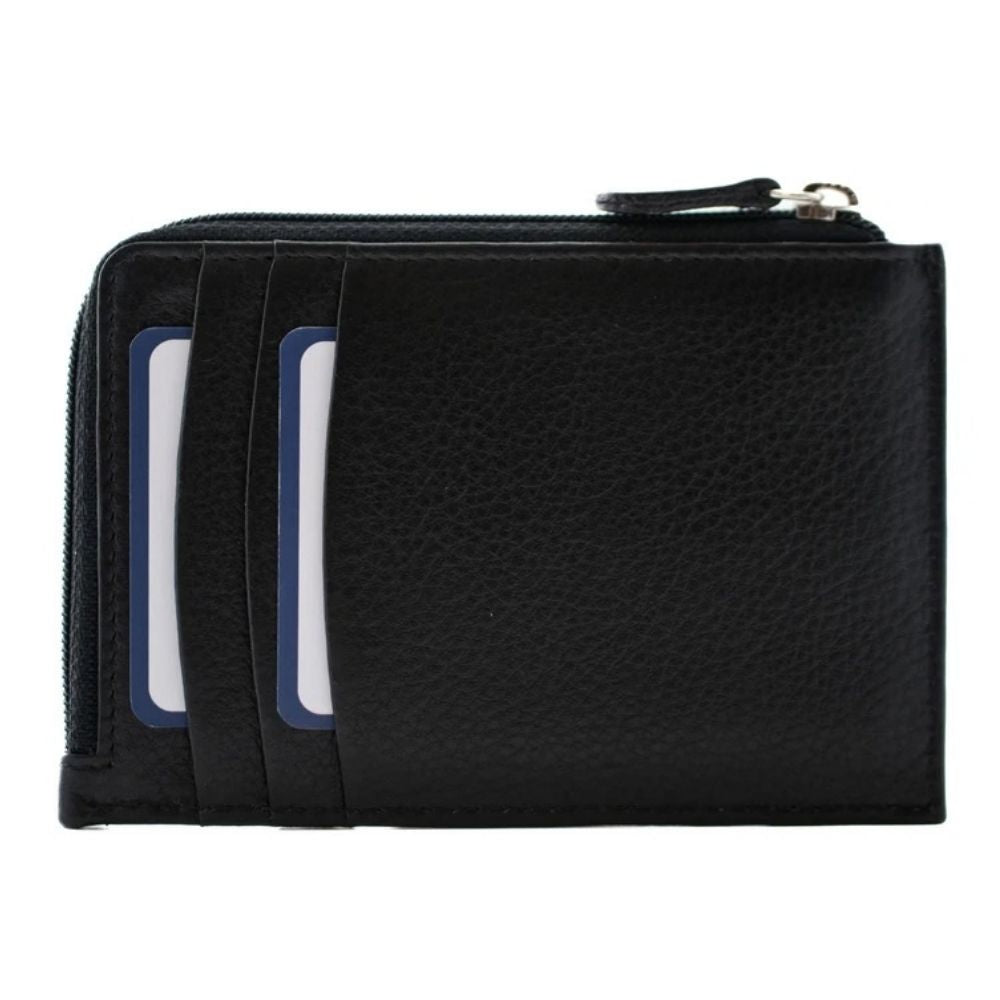 Mala Leather Midnight Card & Coin Purse - Black