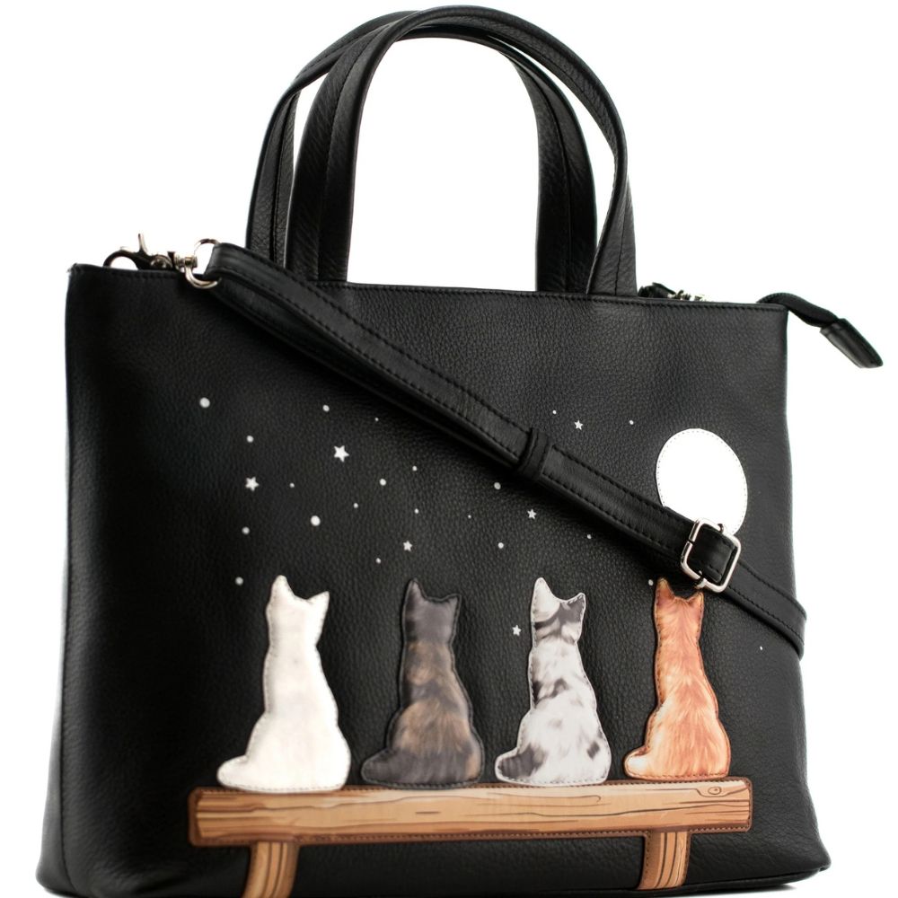 Mala Leather Midnight Cats Multi-way Grab Bag - Black
