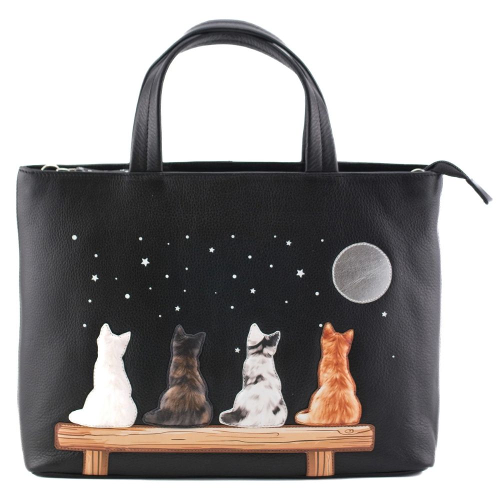 Mala Leather Midnight Cats Multi-way Grab Bag - Black