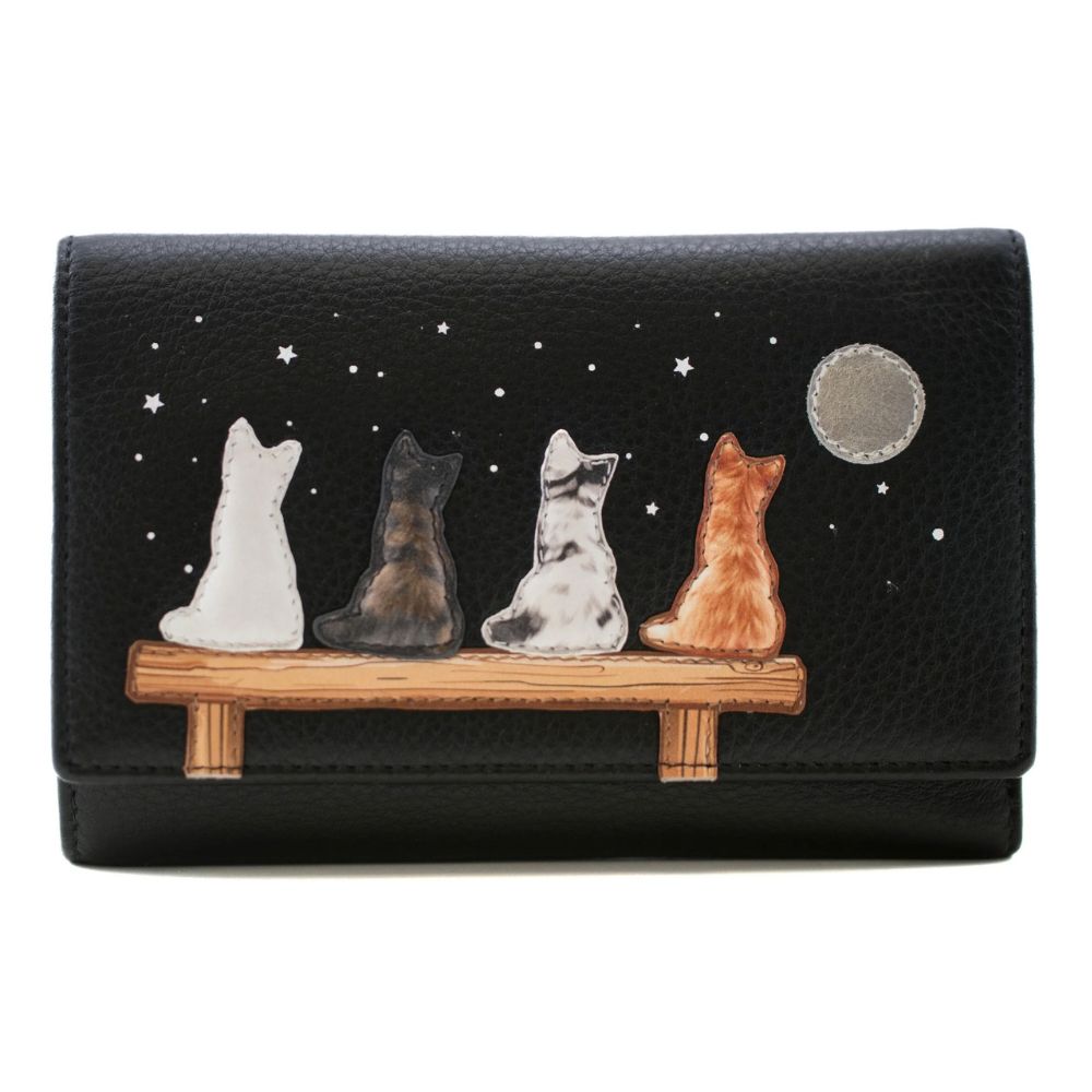 Mala Leather Midnight Large Tri Fold Purse - Black