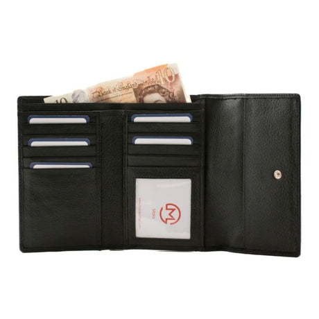 Mala Leather Midnight Large Tri Fold Purse - Black