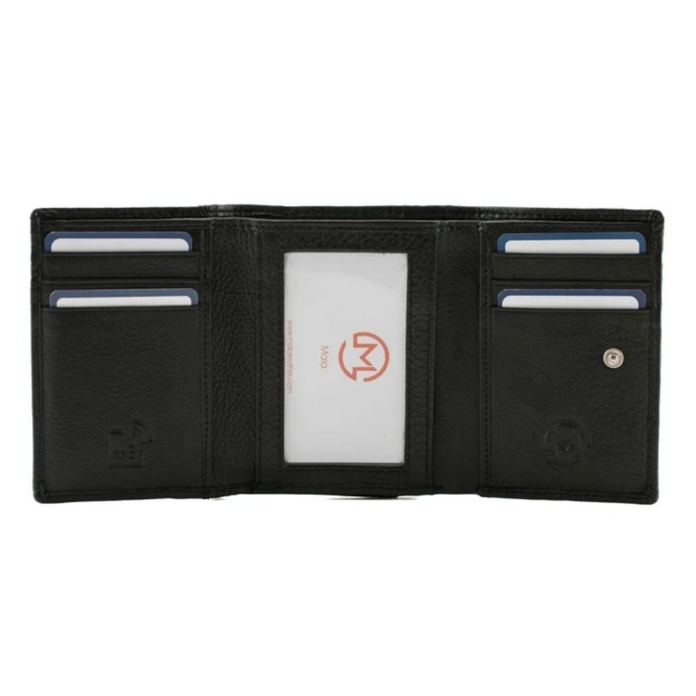Mala Leather Midnight Tri Fold Purse - Black