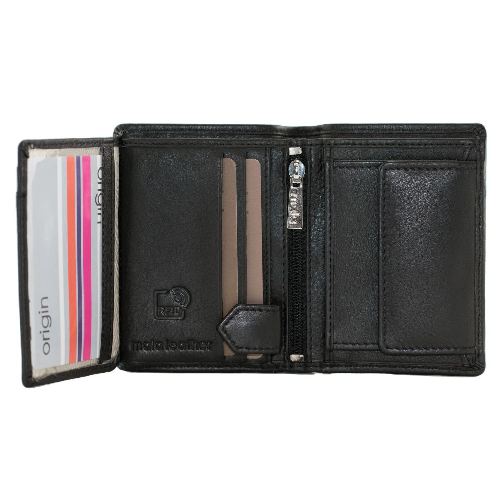 Mala Leather Origin Plain Leather Compact Shirt Wallet With Coin Pocket - Black