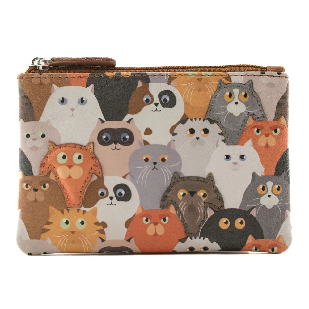 Mala Leather Pinky Crowded Cats Coin Purse