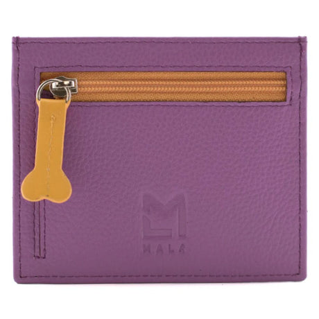 Mala Leather Purple Coco Pup Slim Card Holder With Zip Coin Back Pocket - Old Railway Line Garden Centre