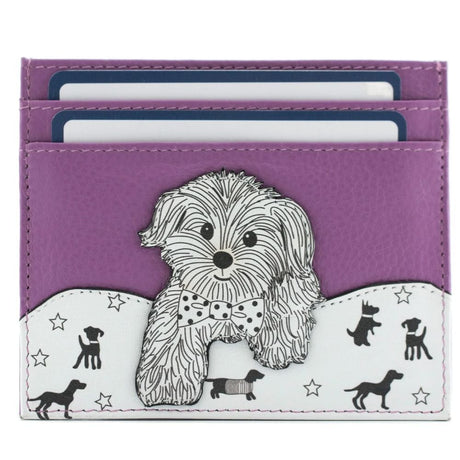 Mala Leather Purple Coco Pup Slim Card Holder With Zip Coin Back Pocket - Old Railway Line Garden Centre