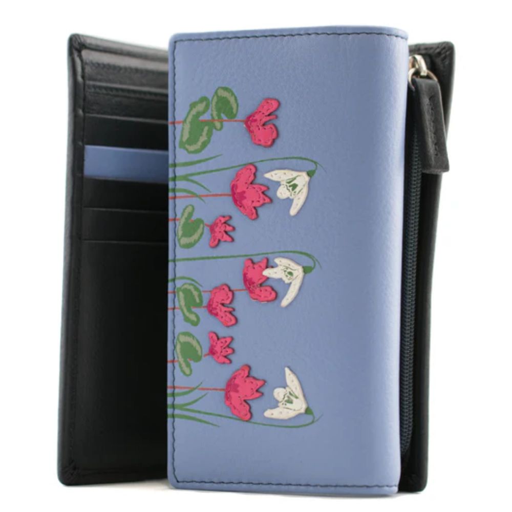 Mala Leather Snowdrop Large Tri fold Purse - Old Railway Line Garden Centre