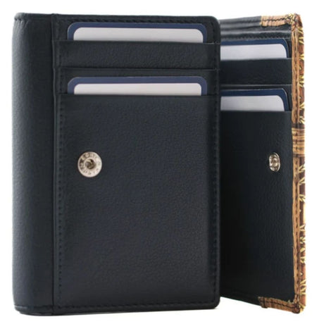 Mala Leather Stable Row Compact Leather Tri fold Purse Navy